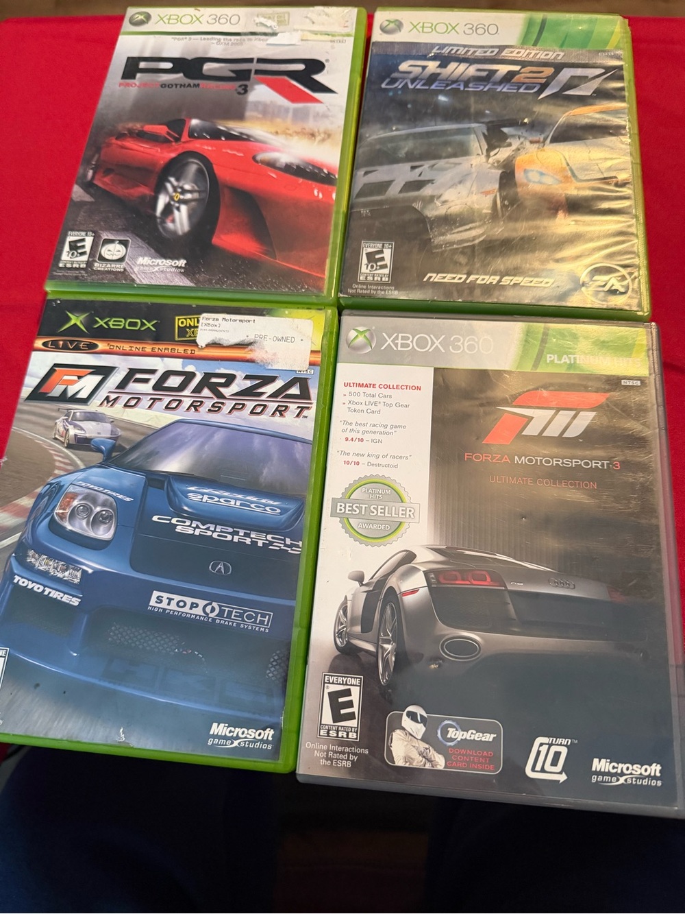 Microsoft Xbox 360 Racing Game Lot - Red, Blue, Silver, Green